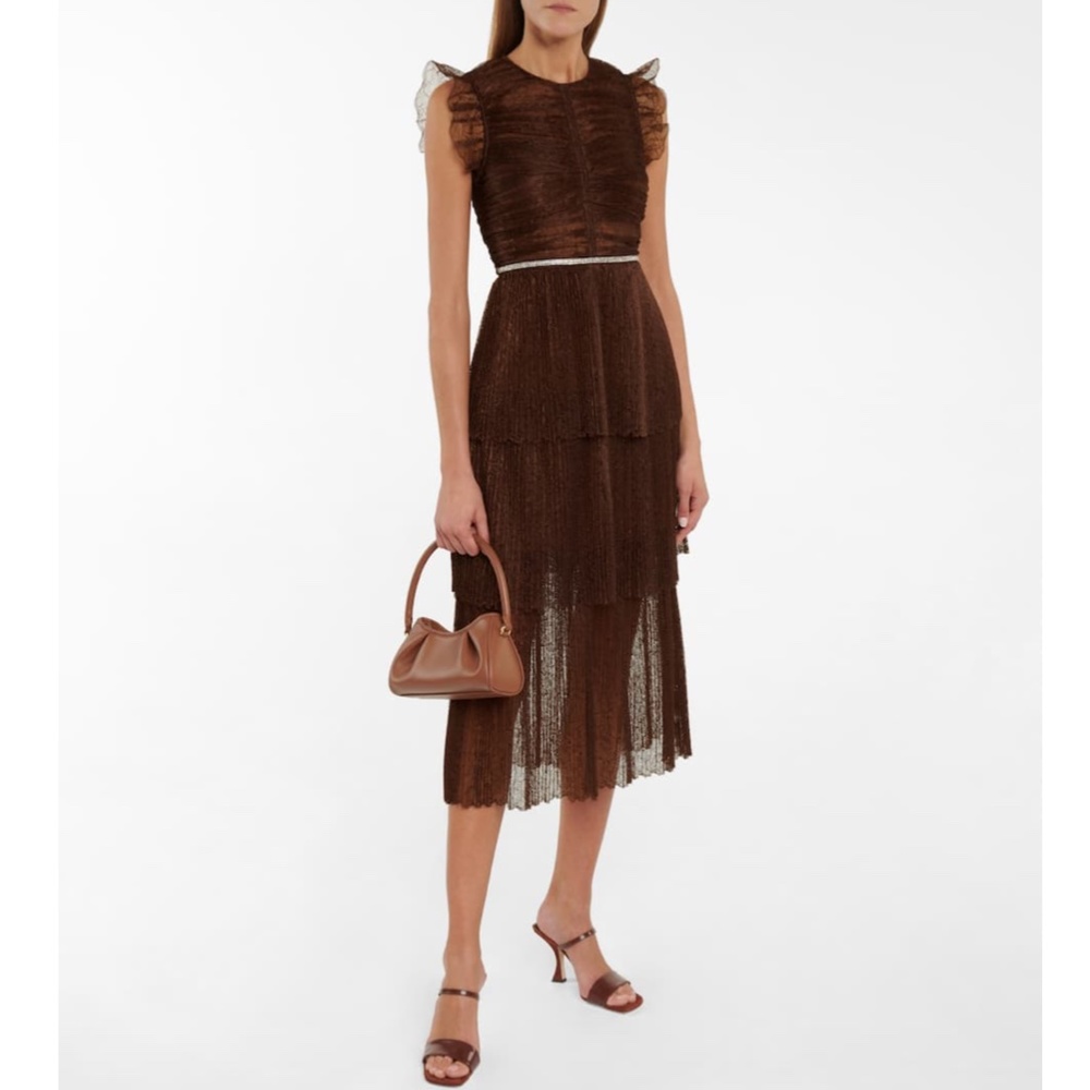 SELF-PORTRAIT Embellished lace midi dress